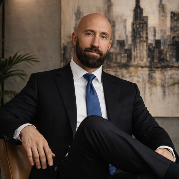 Nathan Espey seated in a suit